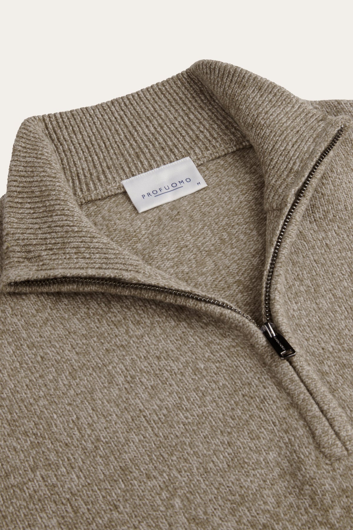 Beige two-tone wollen half zip