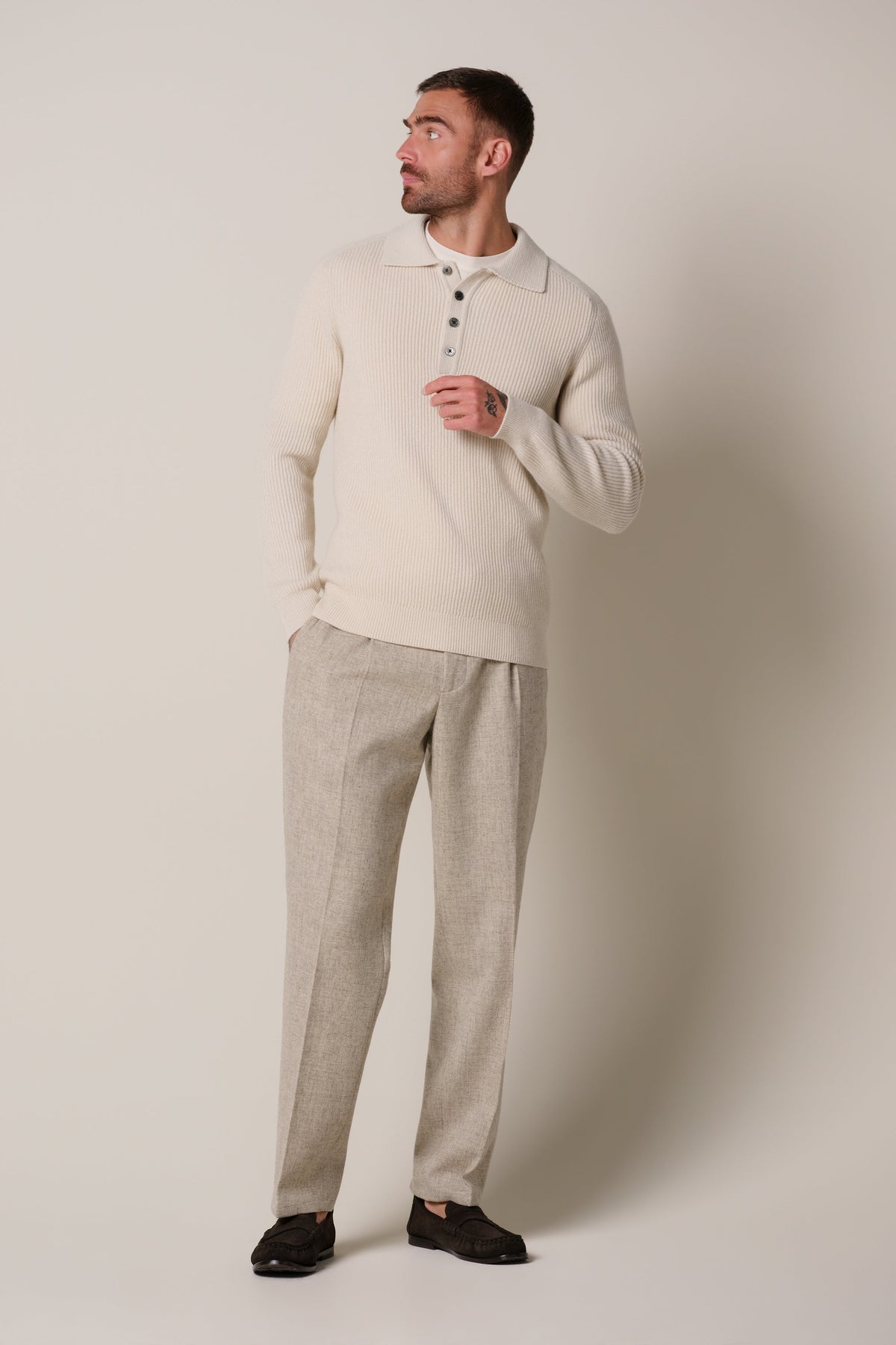 Lichtbeige wollen broek