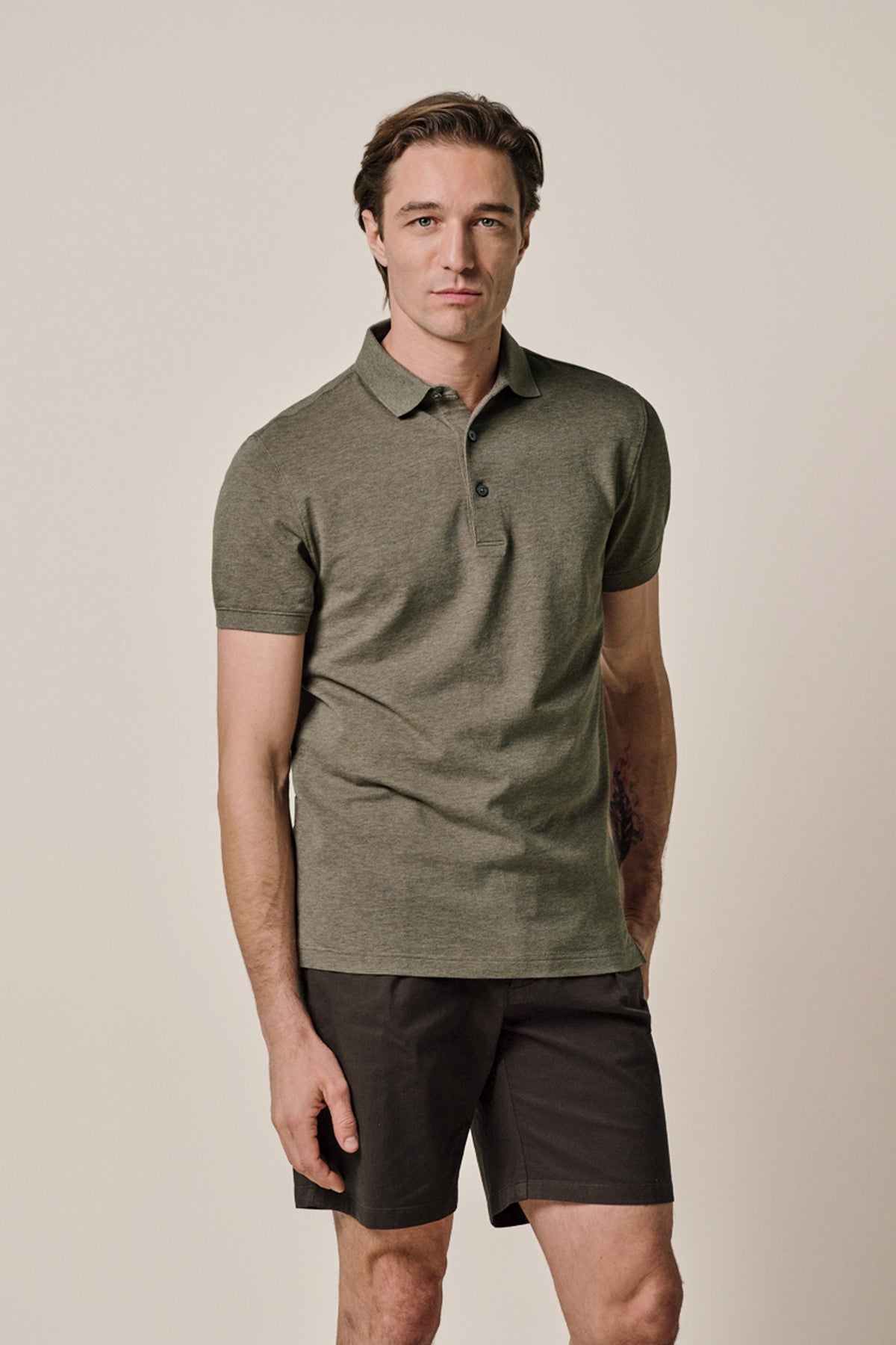 Lichtbruin stretch piqué polo