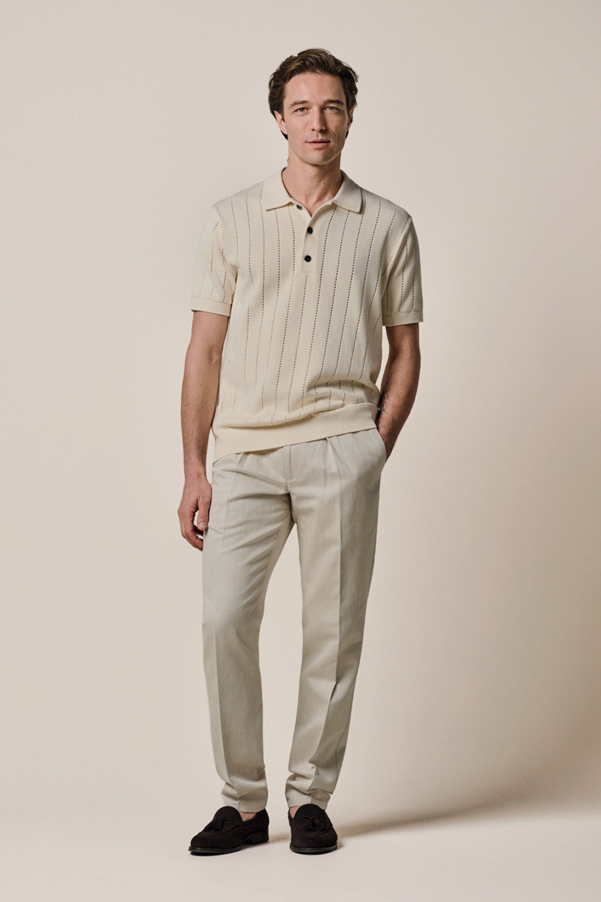 Off-white katoen rib polo