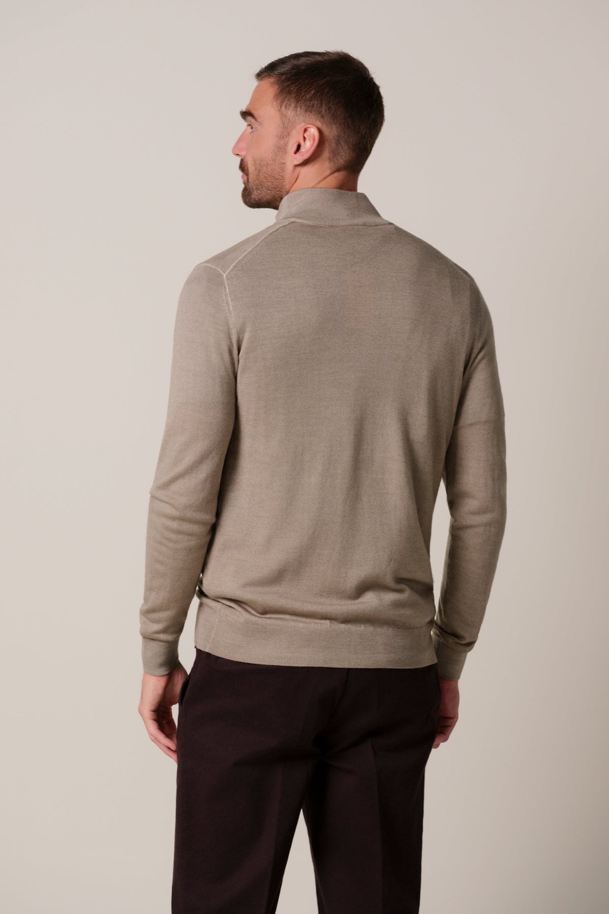 Beige Garment Dye merino half zip