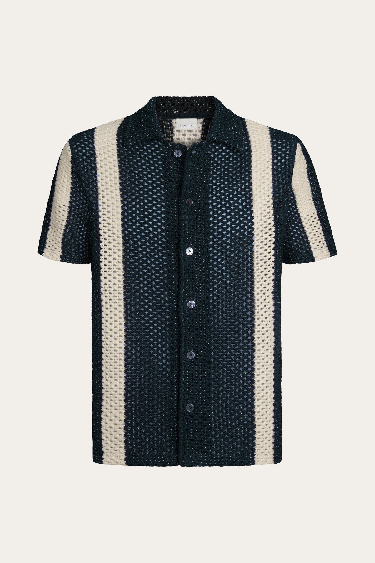 Navy crochet button through polo
