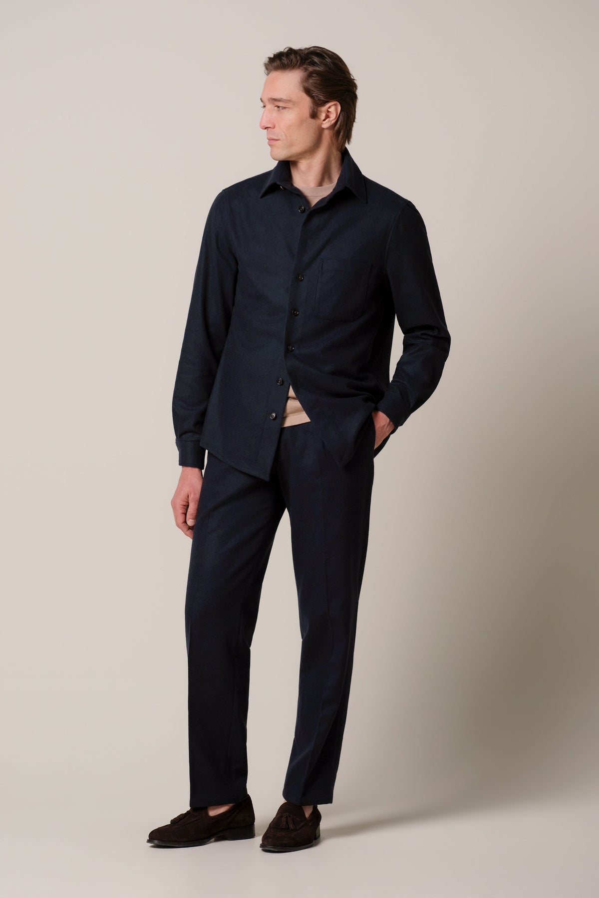 Navy melton wollen overshirt