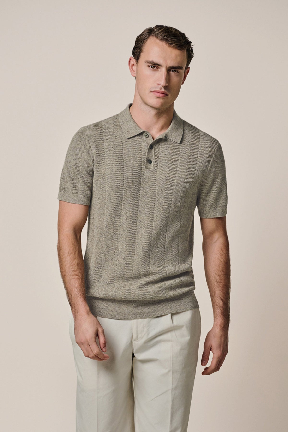 Beige visgraat polo