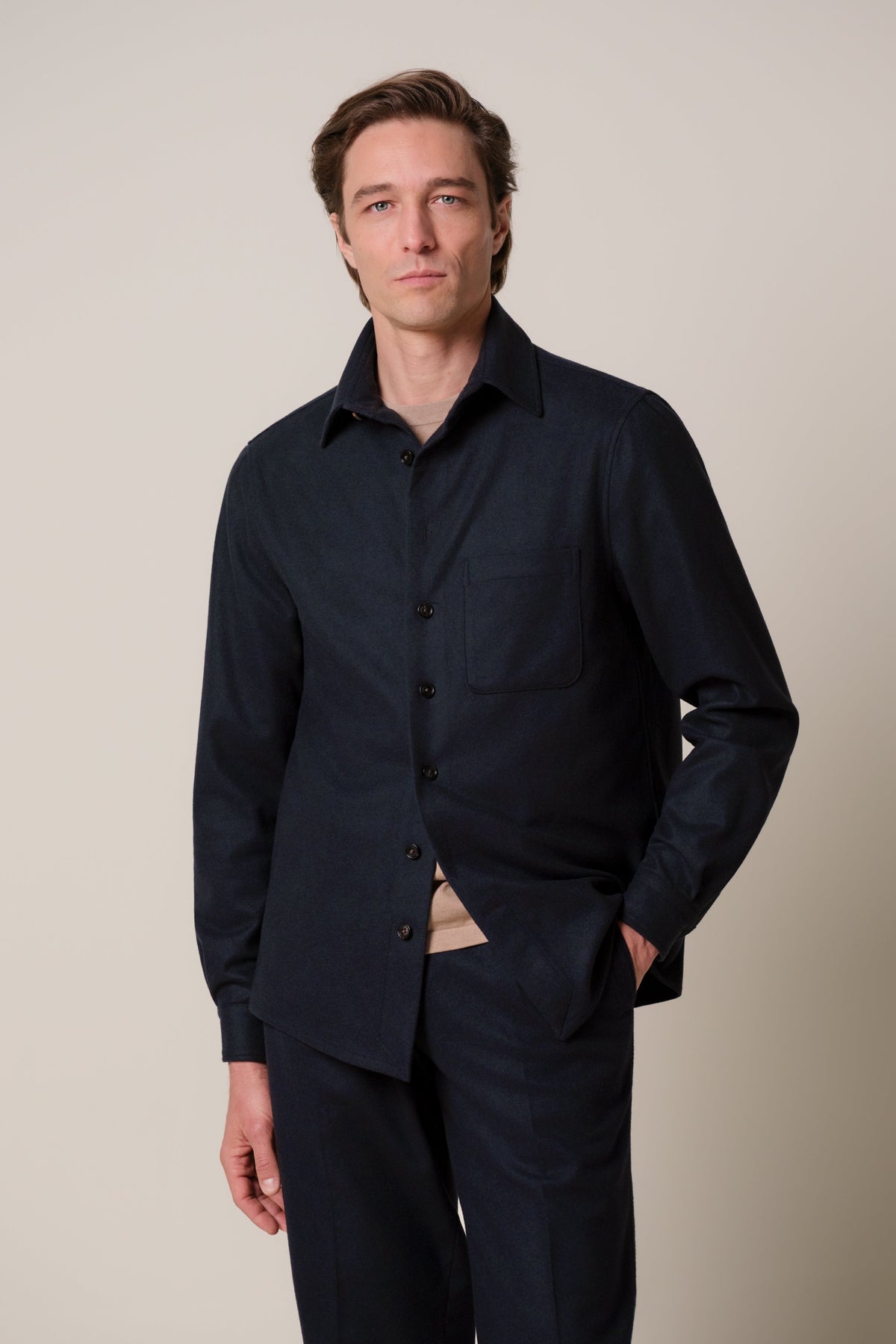 Navy melton wollen overshirt