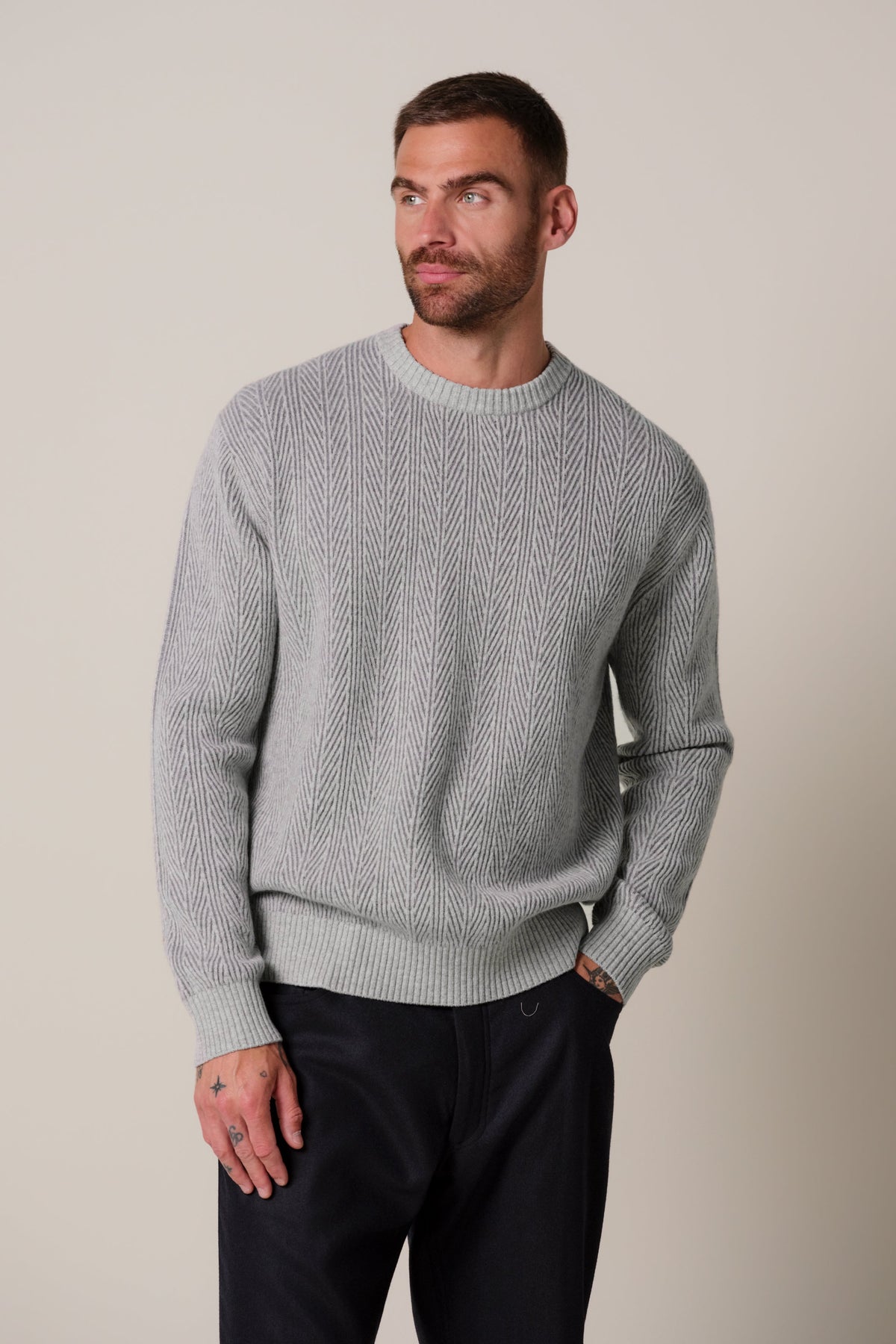 Grijze heavy wollen crewneck