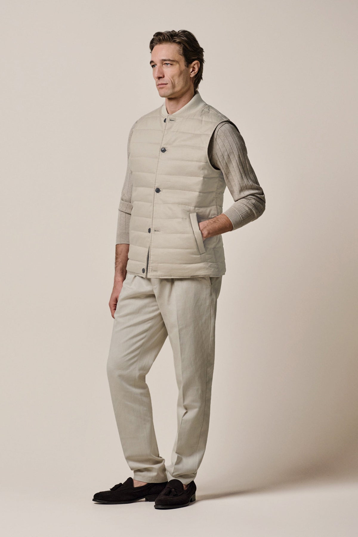 Beige linnen-katoen bodywarmer