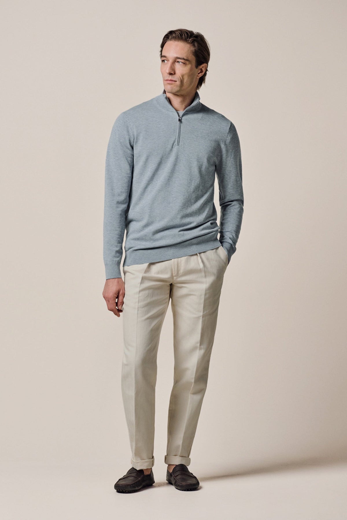 Blauwe Luxury Basic half zip
