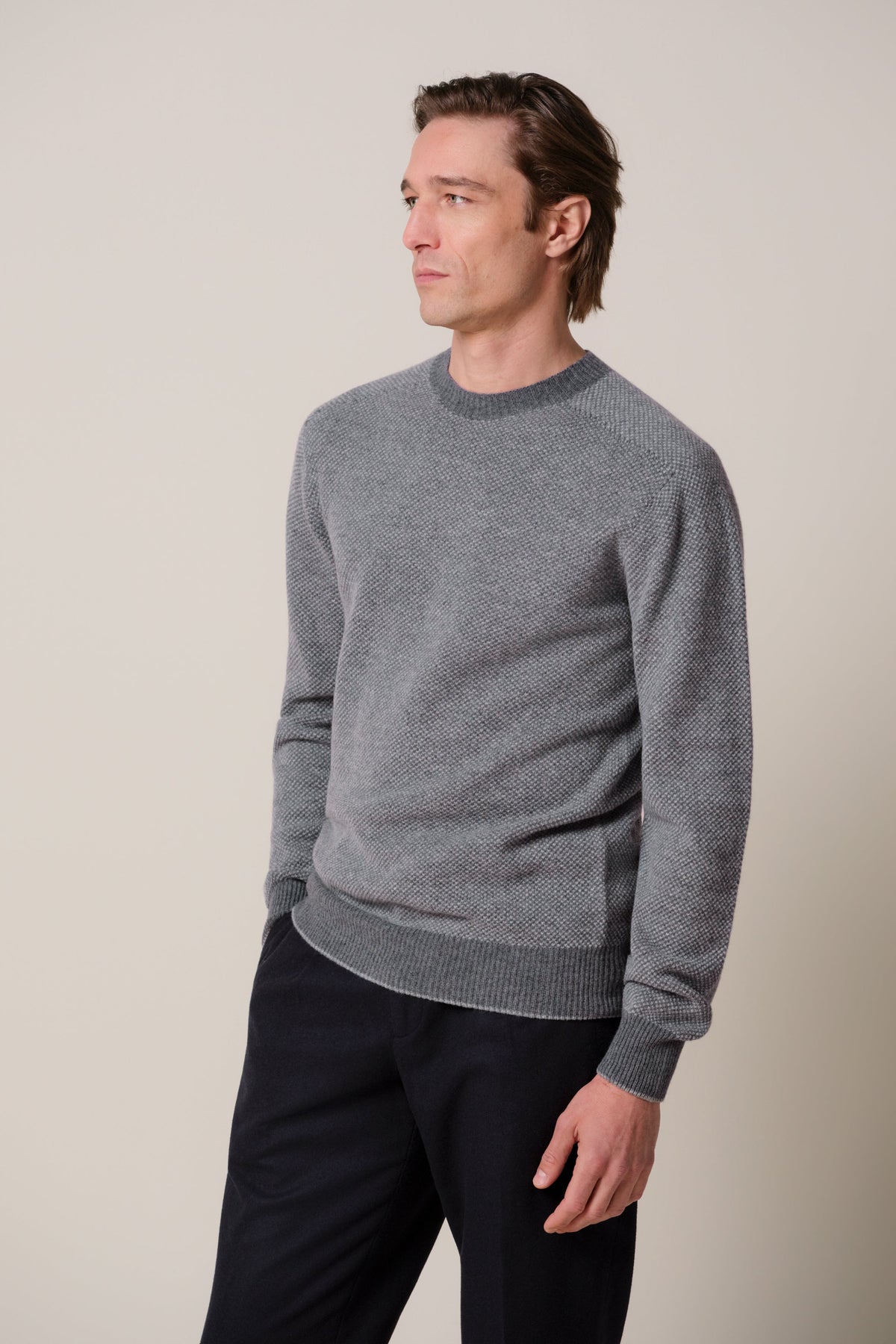 Grijze wollen cashmere crewneck