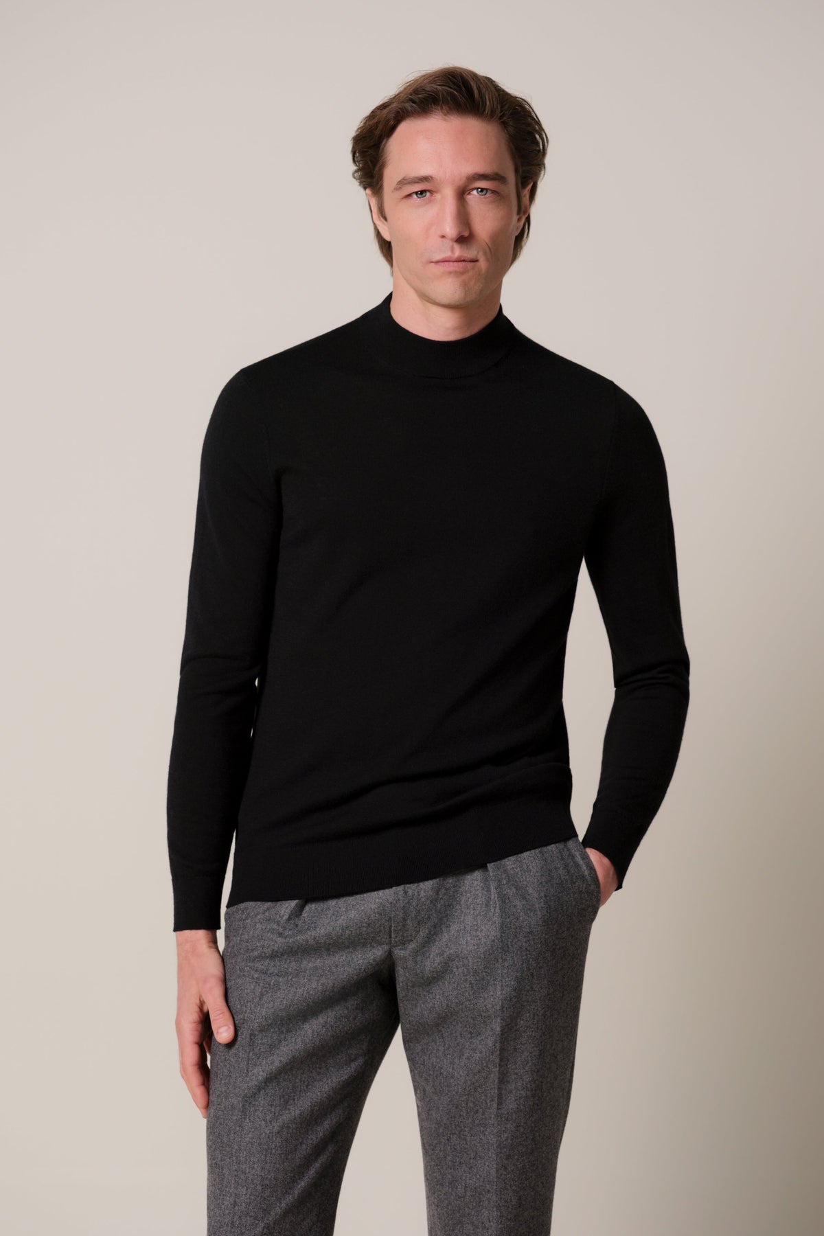 Zwarte merino mockneck
