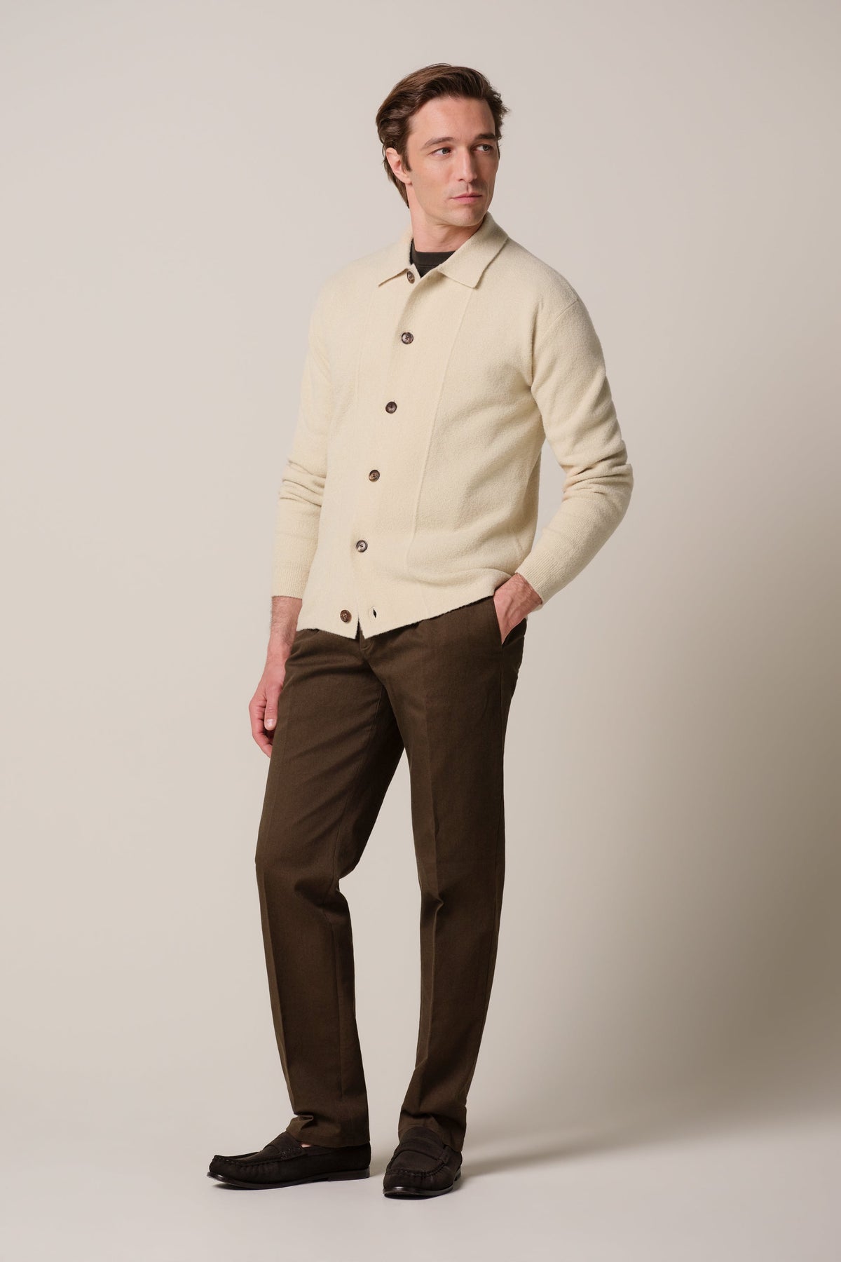 Zand boiled wollen full button polo