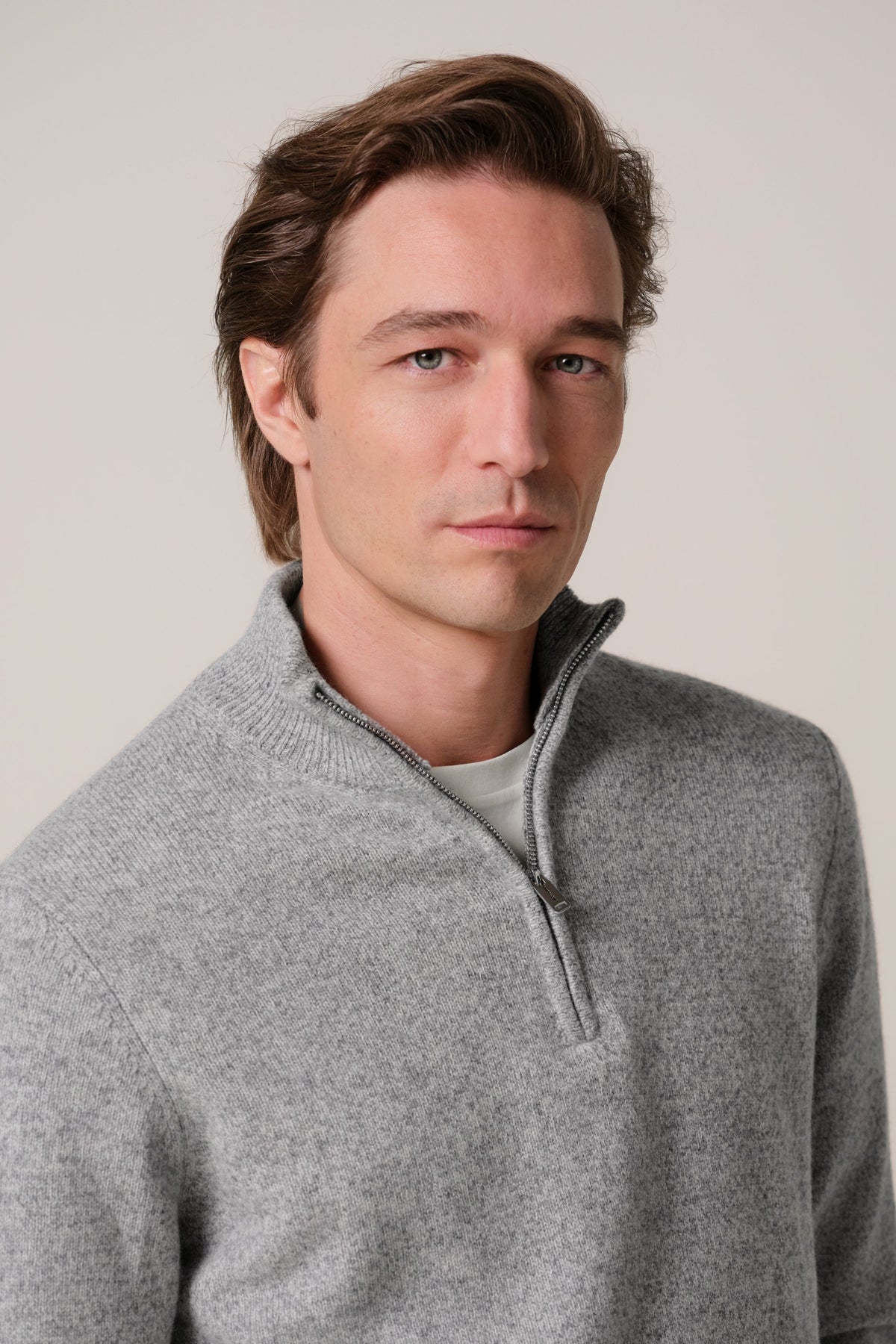 Grijze two-tone wollen half zip