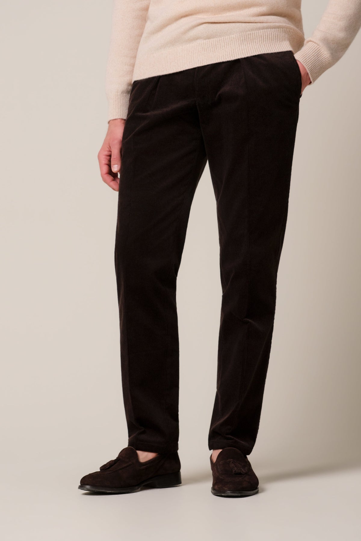 Donkerbruine corduroy chino