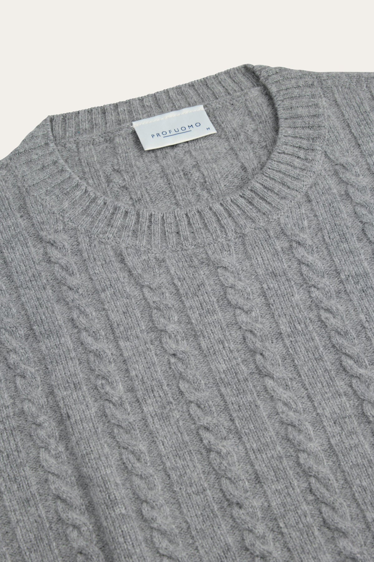 Grijze wollen cashmere kabel crewneck
