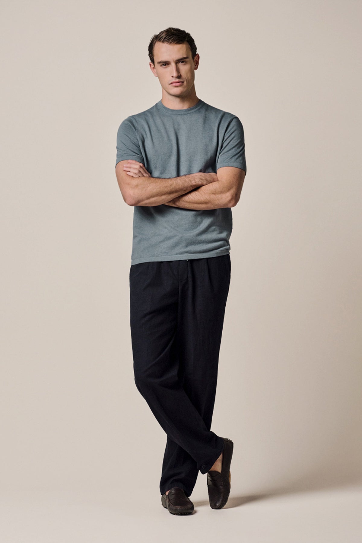 Grijsblauw linnen katoenen t-shirt