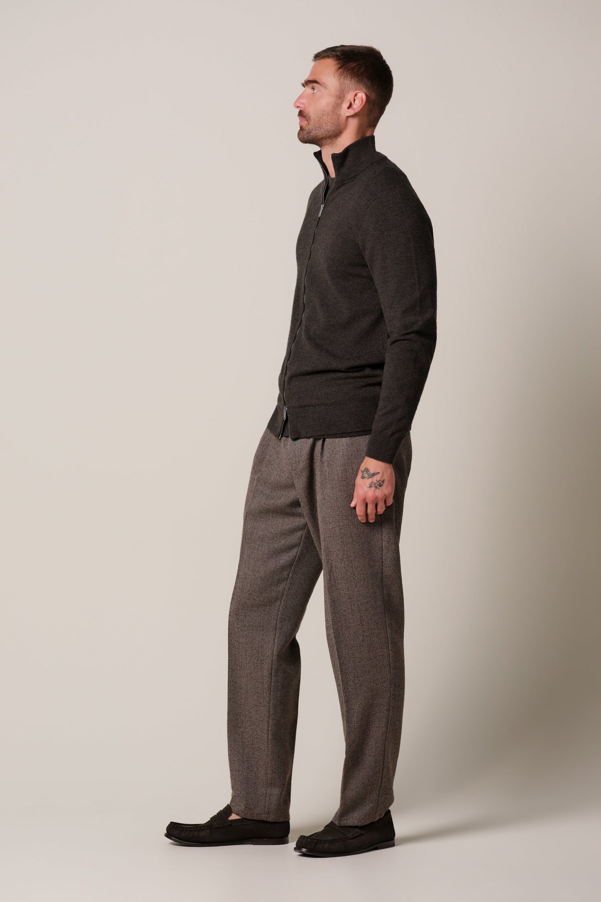 Bruine wol blend full zip cardigan