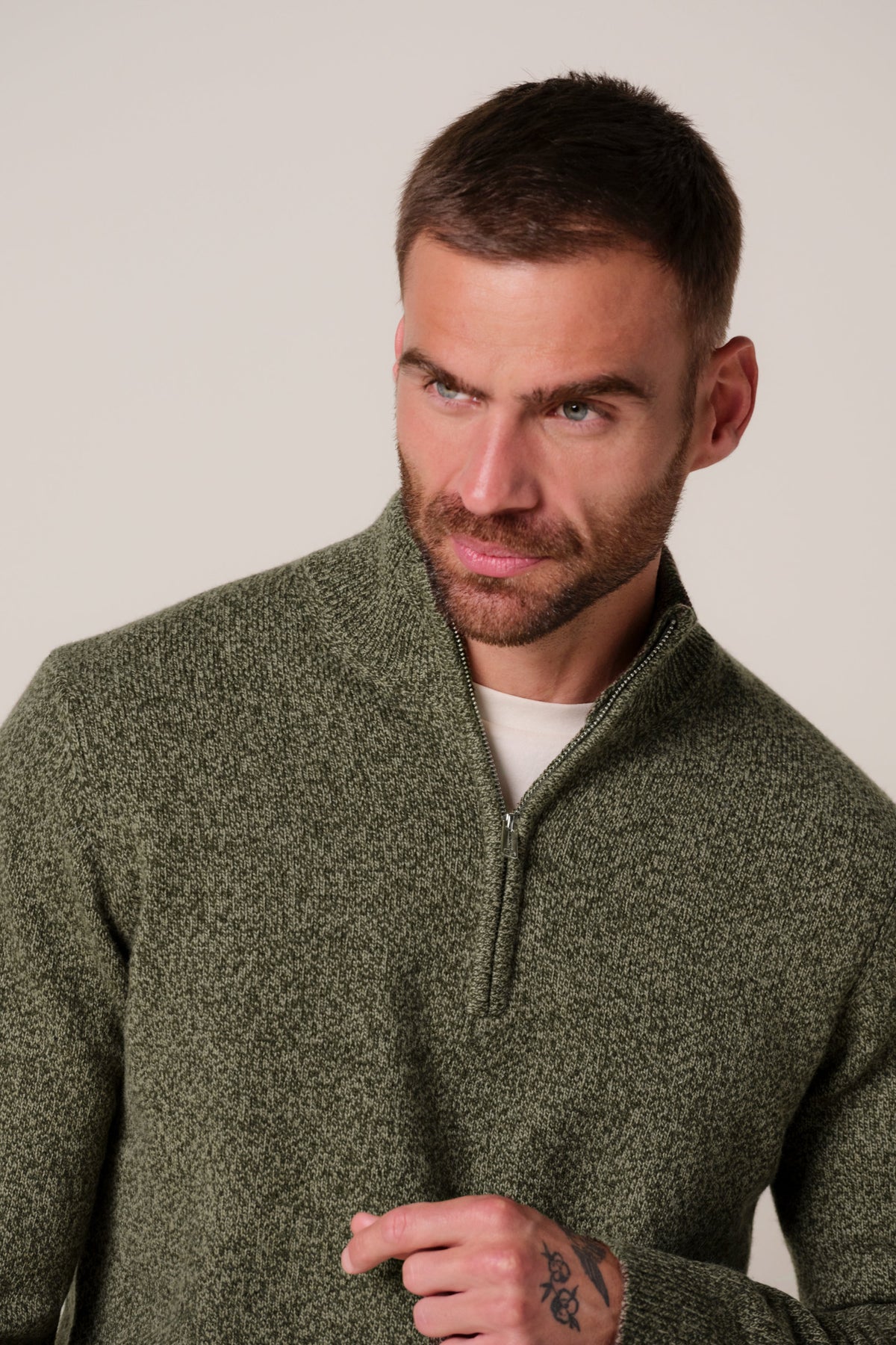 Groene two-tone wollen half zip