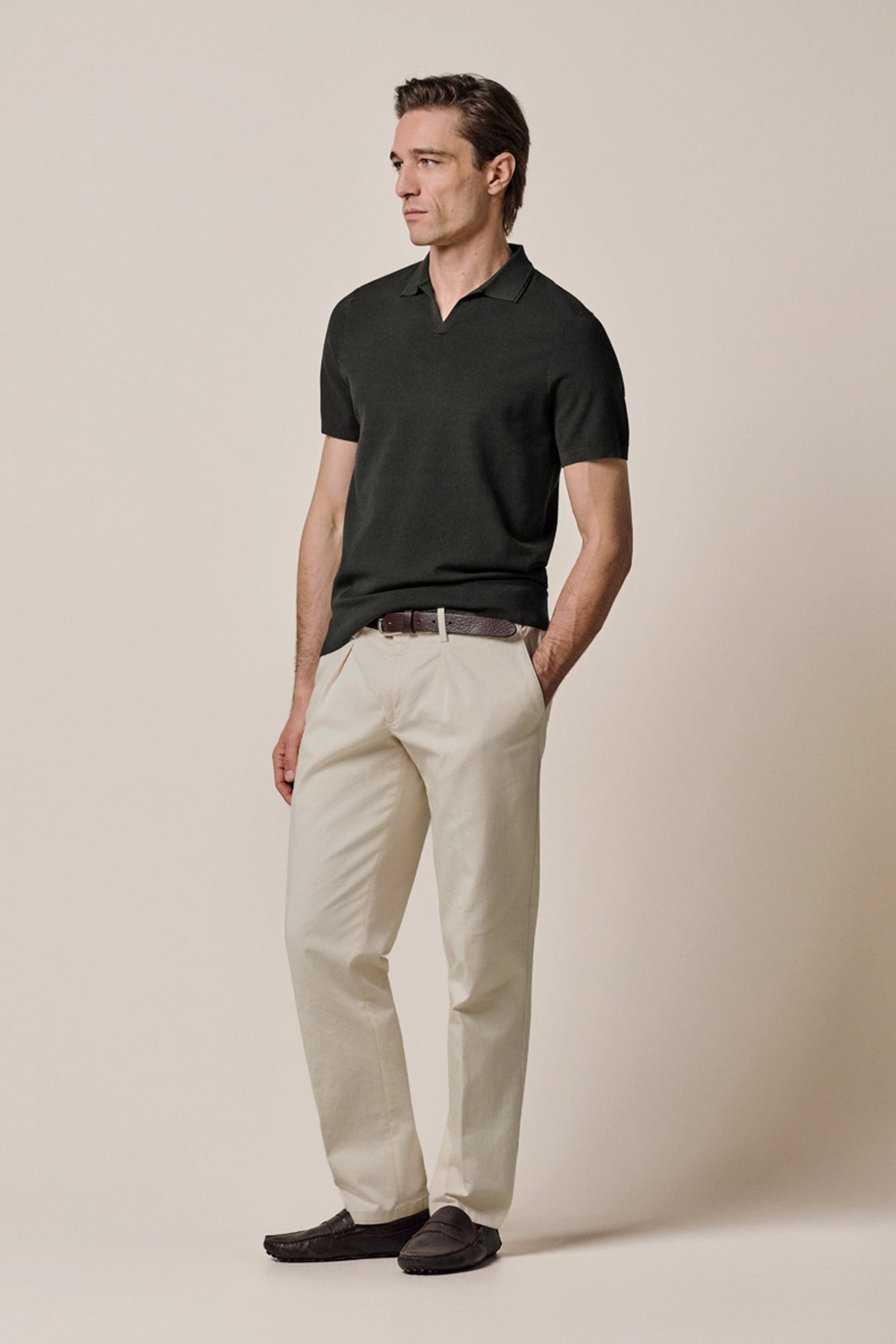 Donkerbruine Luxury Basic polo open kraag