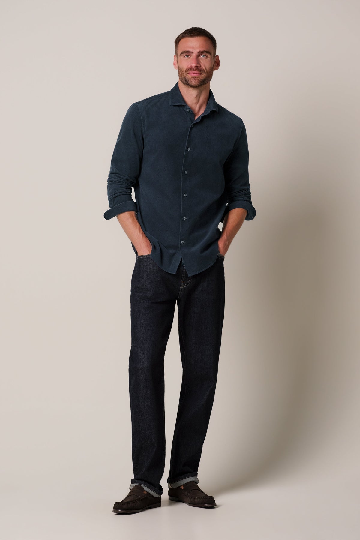 Navy corduroy overhemd