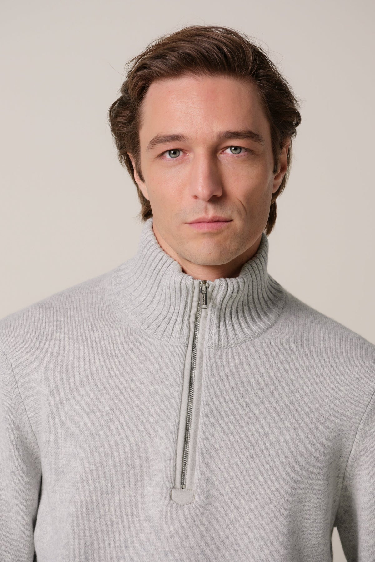 Grijze soft wollen half zip