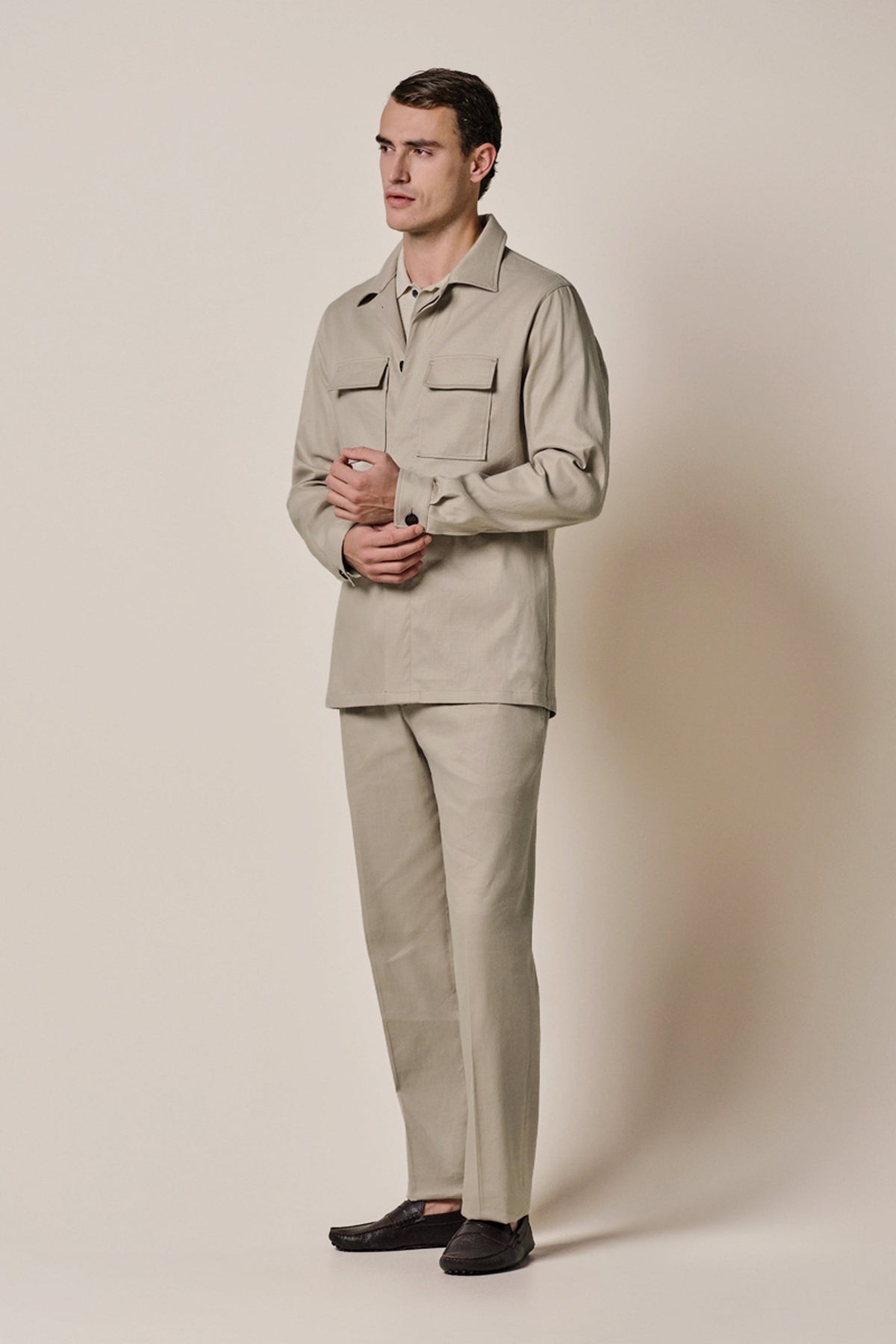 Beige linnen-katoen overshirt