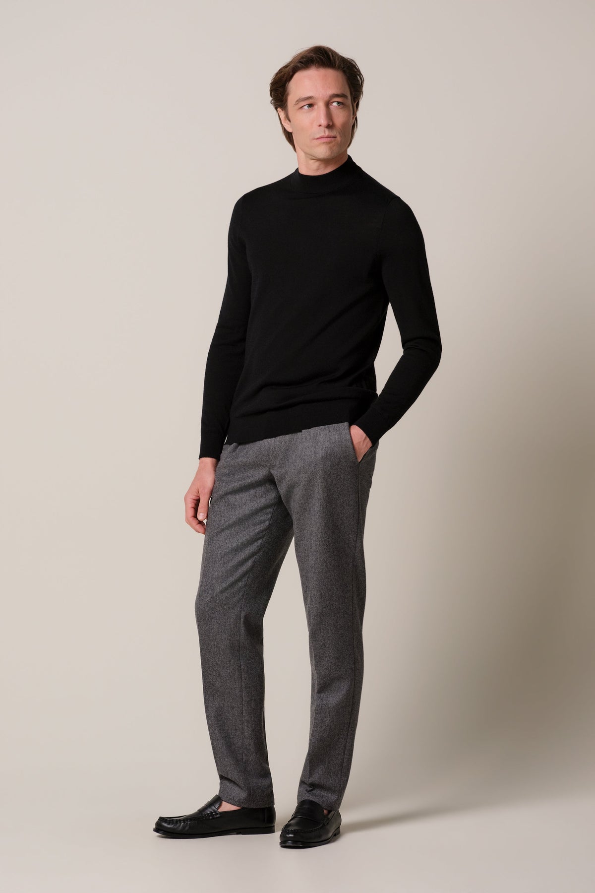 Zwarte merino mockneck