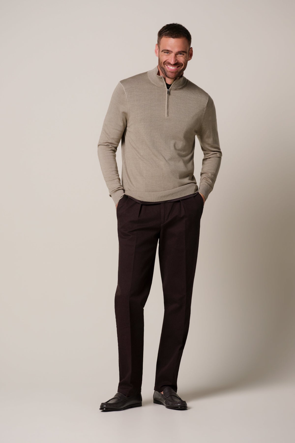 Beige Garment Dye merino half zip