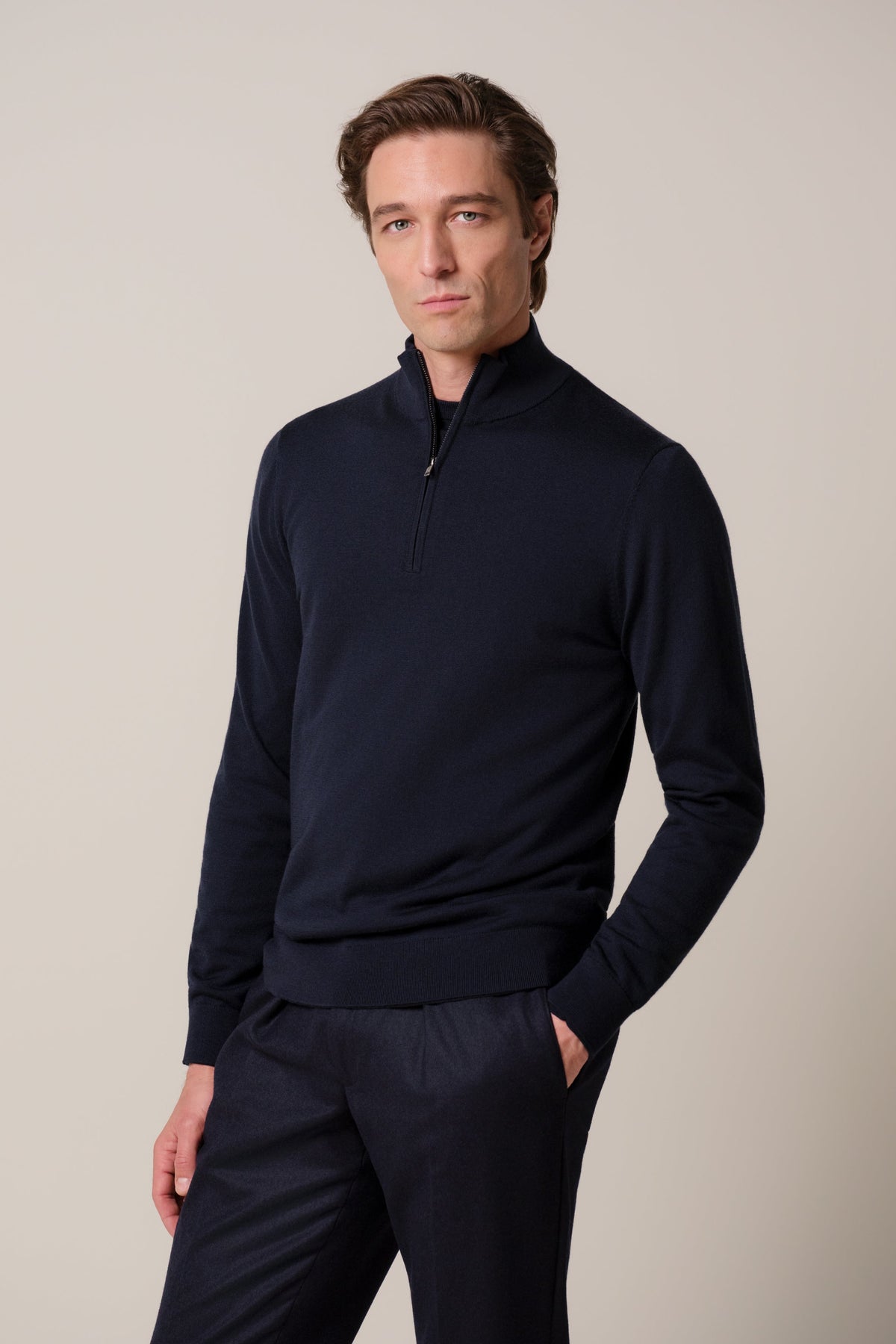 Navy merino half zip
