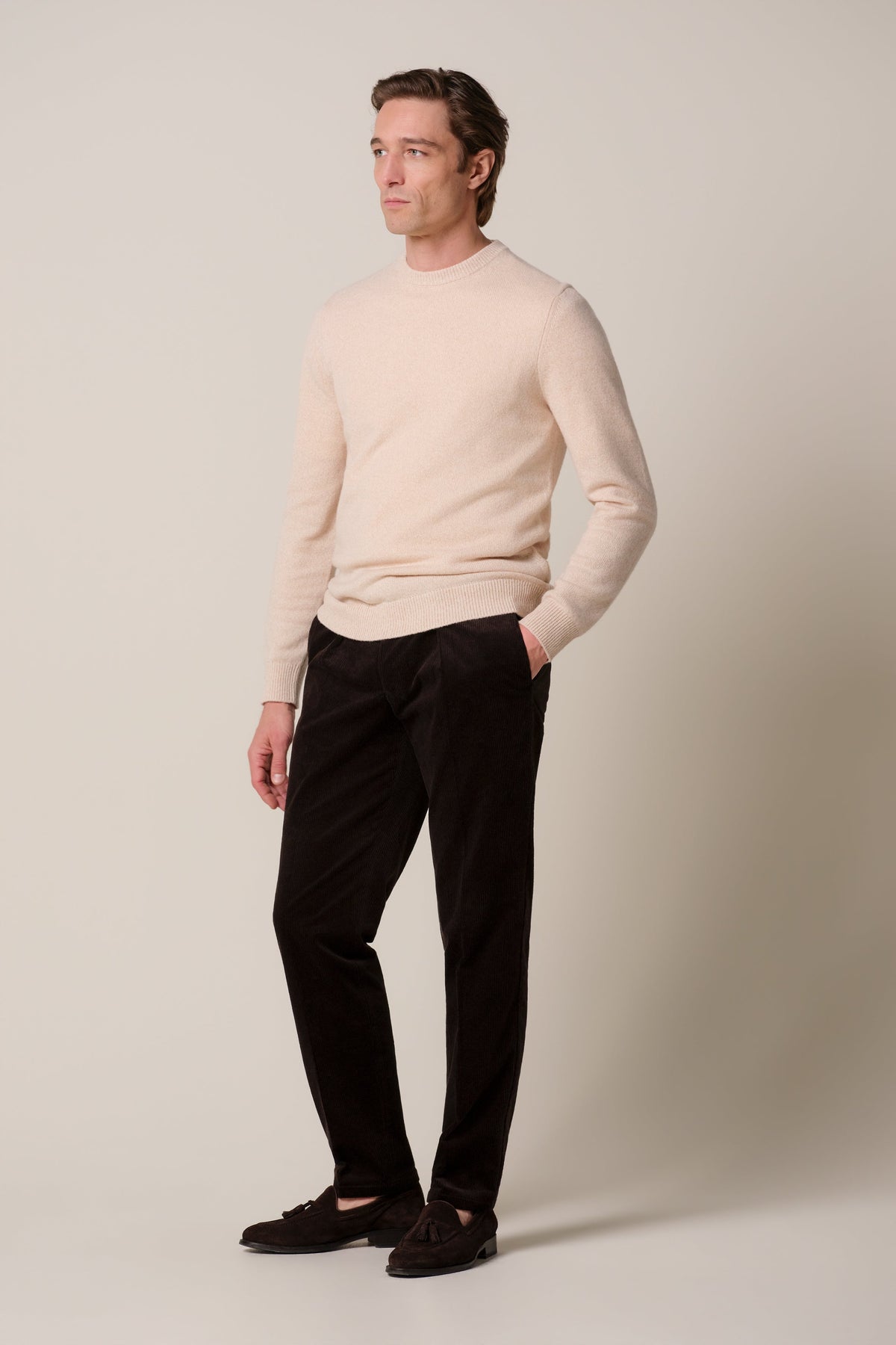 Donkerbruine corduroy chino