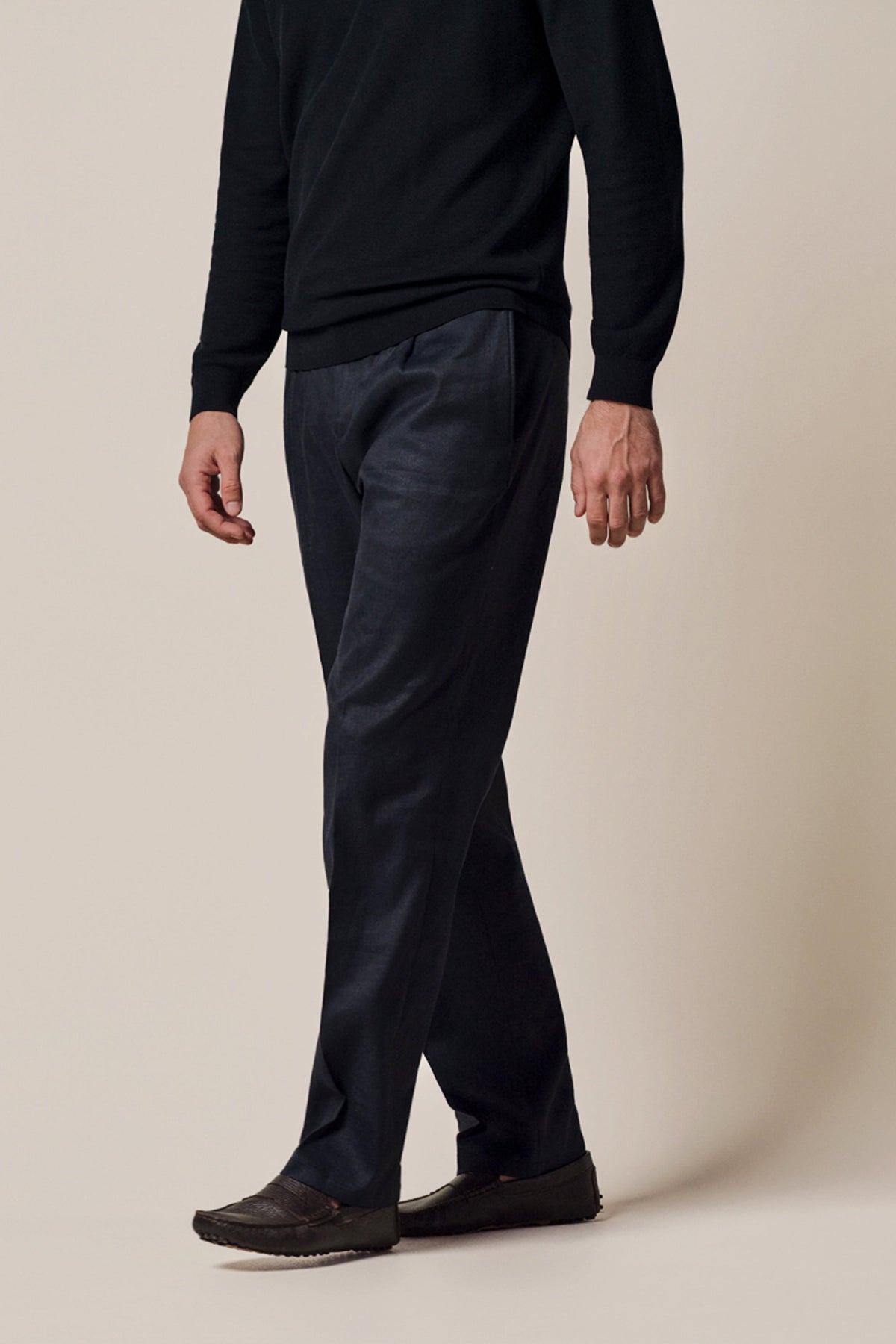 Navy linnen-katoen loose fit broek