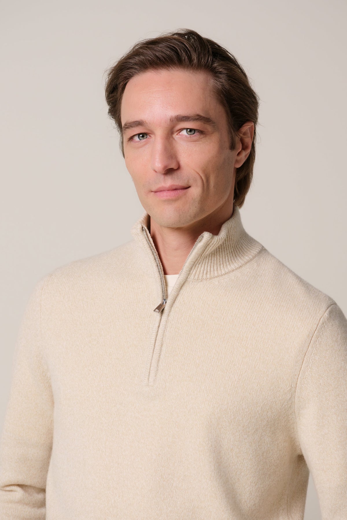 Zand two-tone wollen half zip
