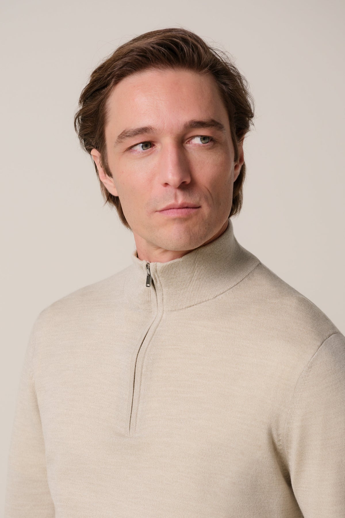 Beige merino half zip