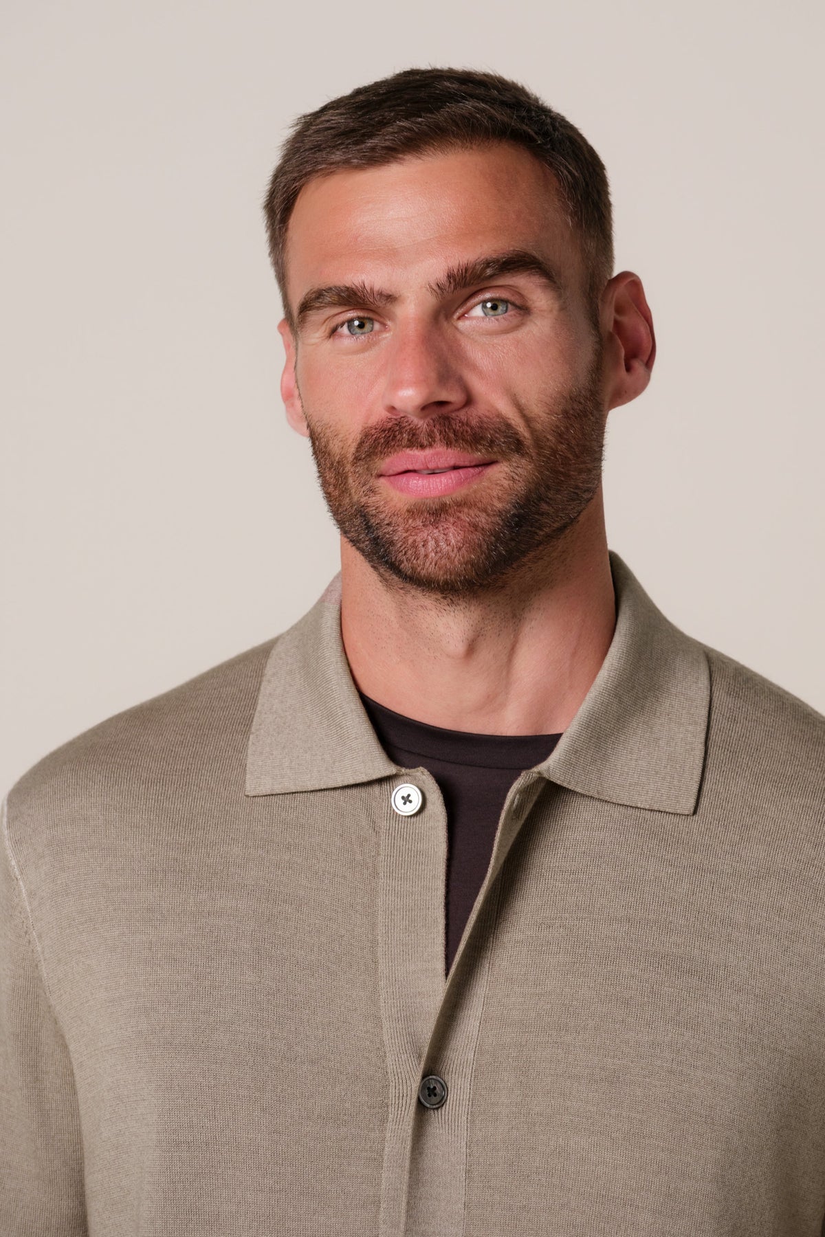 Beige Garment Dye merino polo