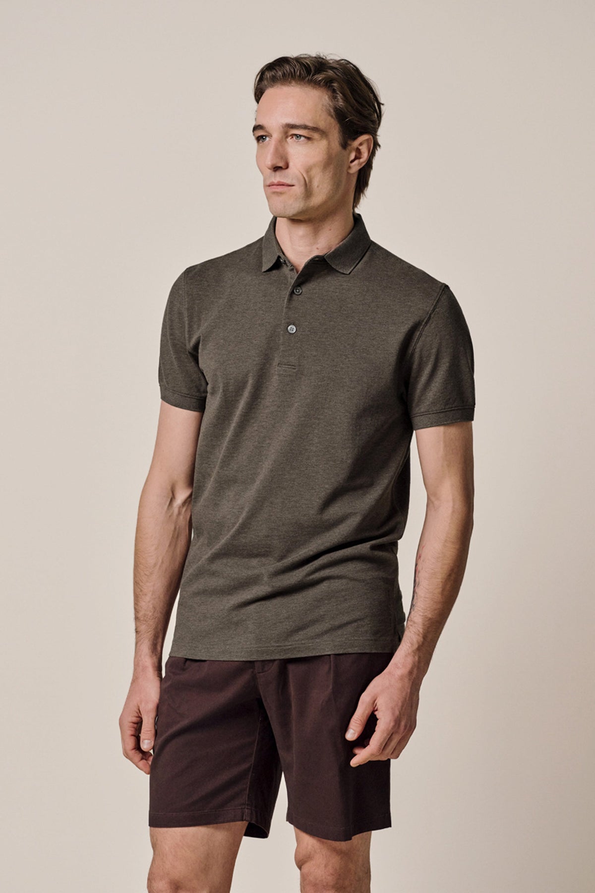 Bruine stretch piqué polo