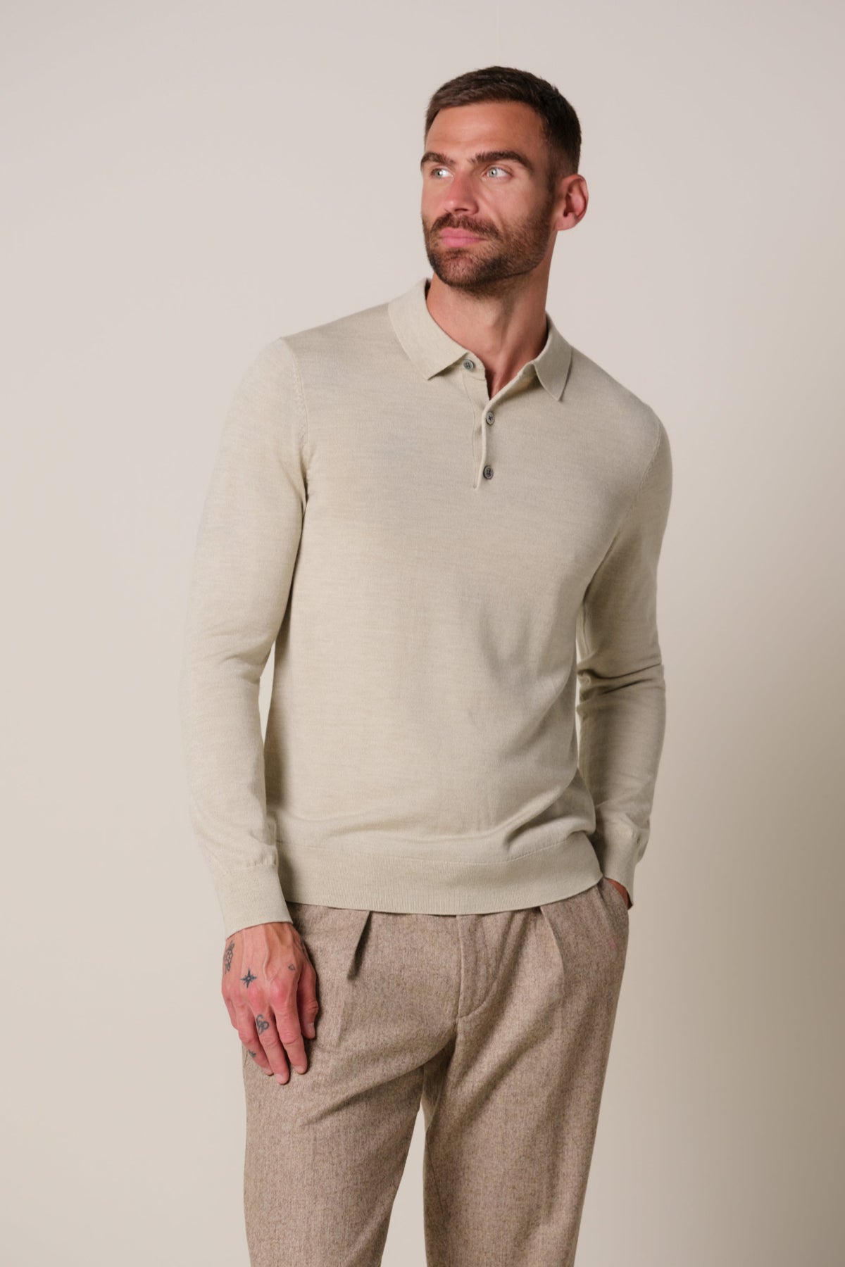 Beige merino polo