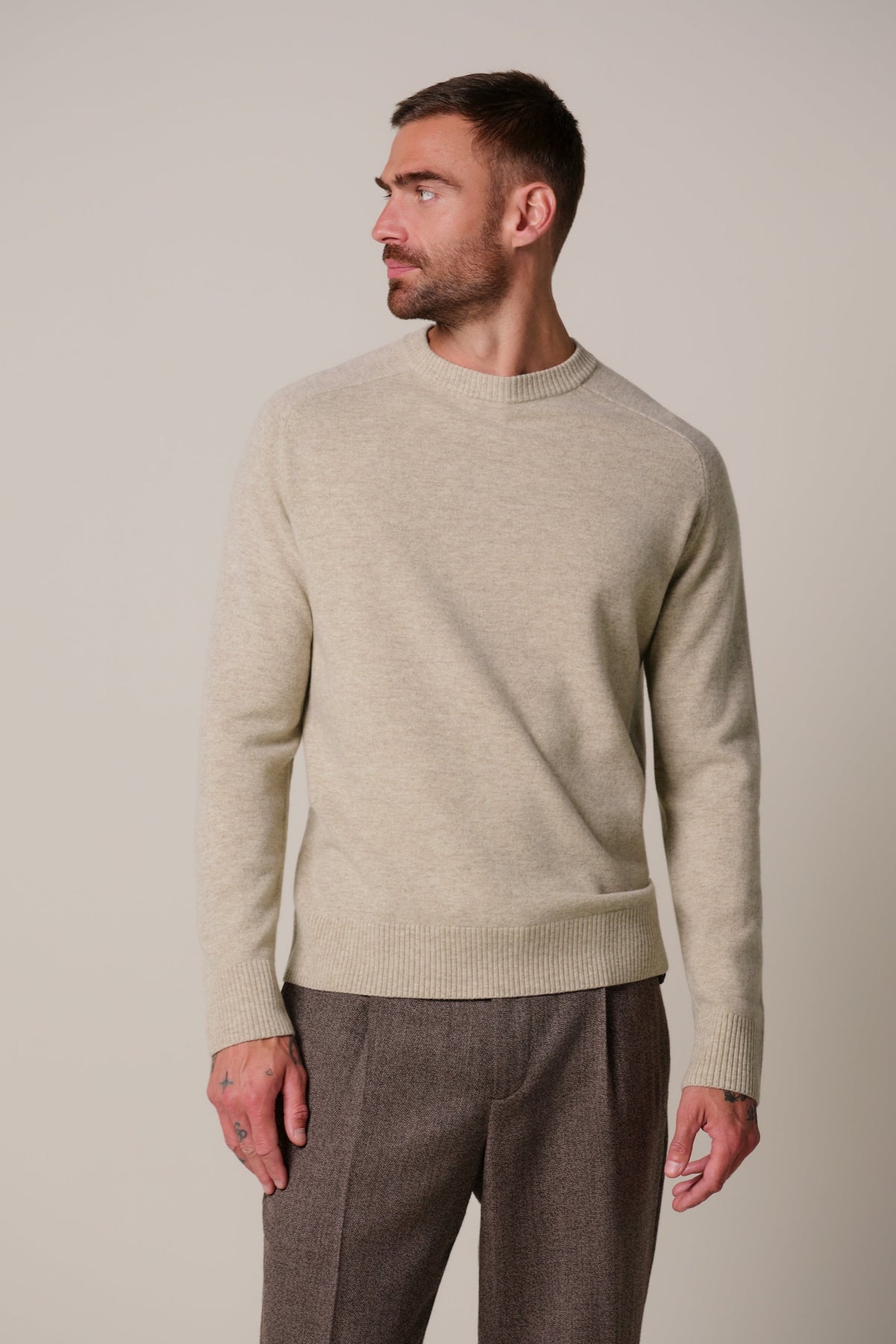 Beige soft wollen crewneck