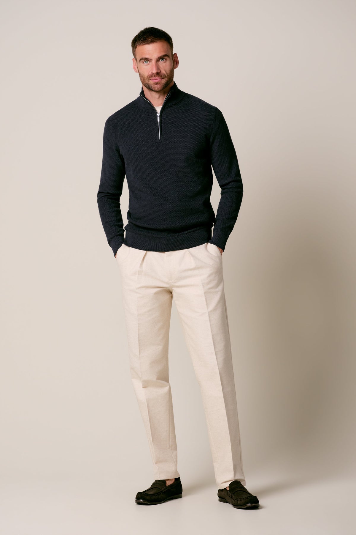 Navy structuur half zip