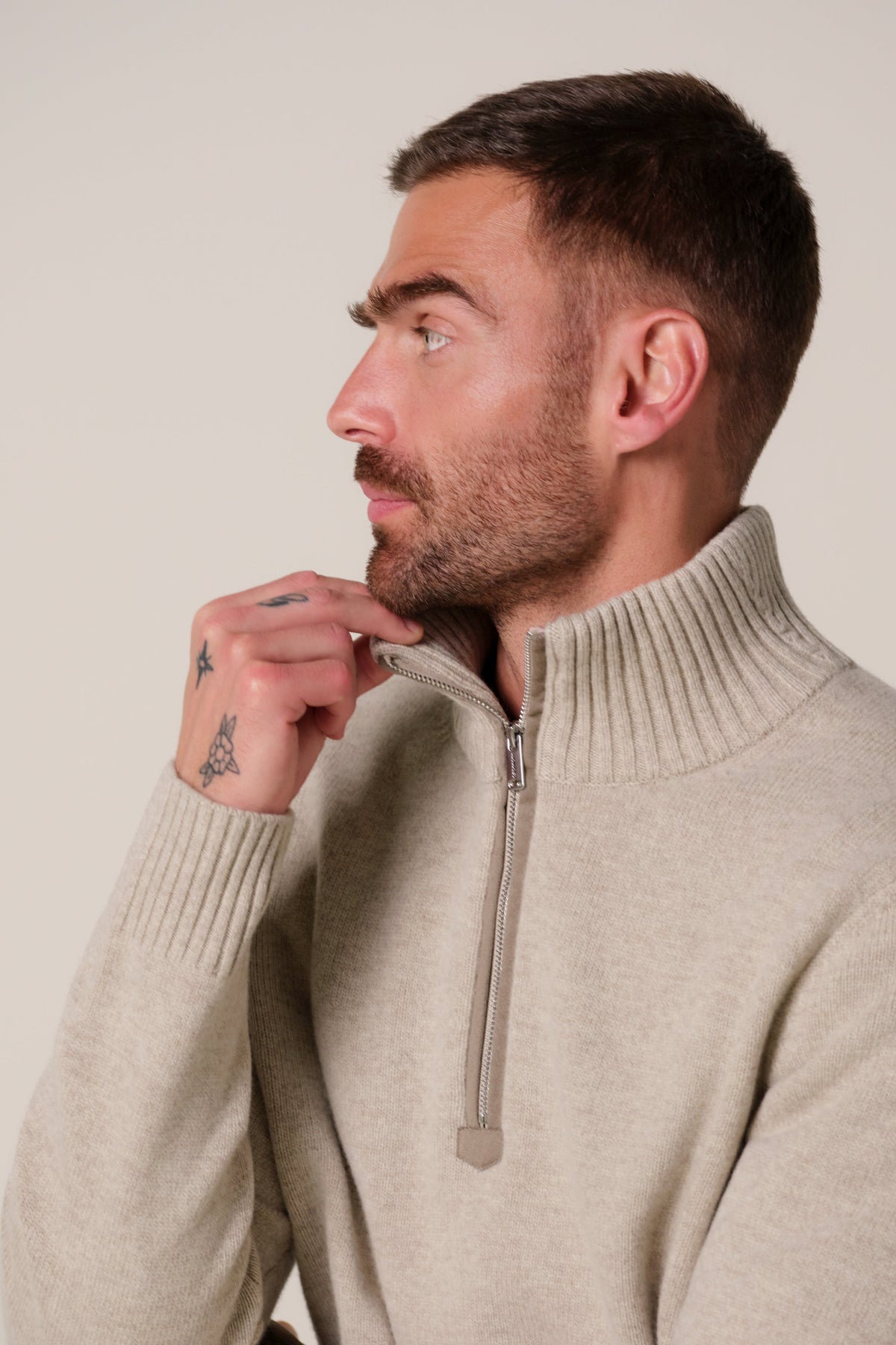Beige soft wollen half zip