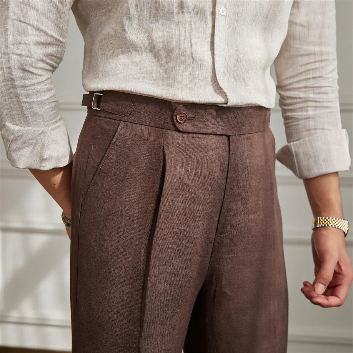 Men’s Pleated Linen Trousers